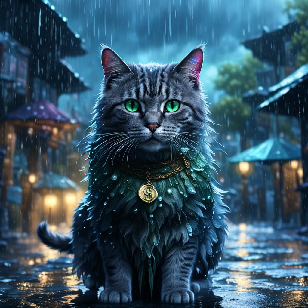 Mystical Cat Counting Dollars: Fantasy Concept Art