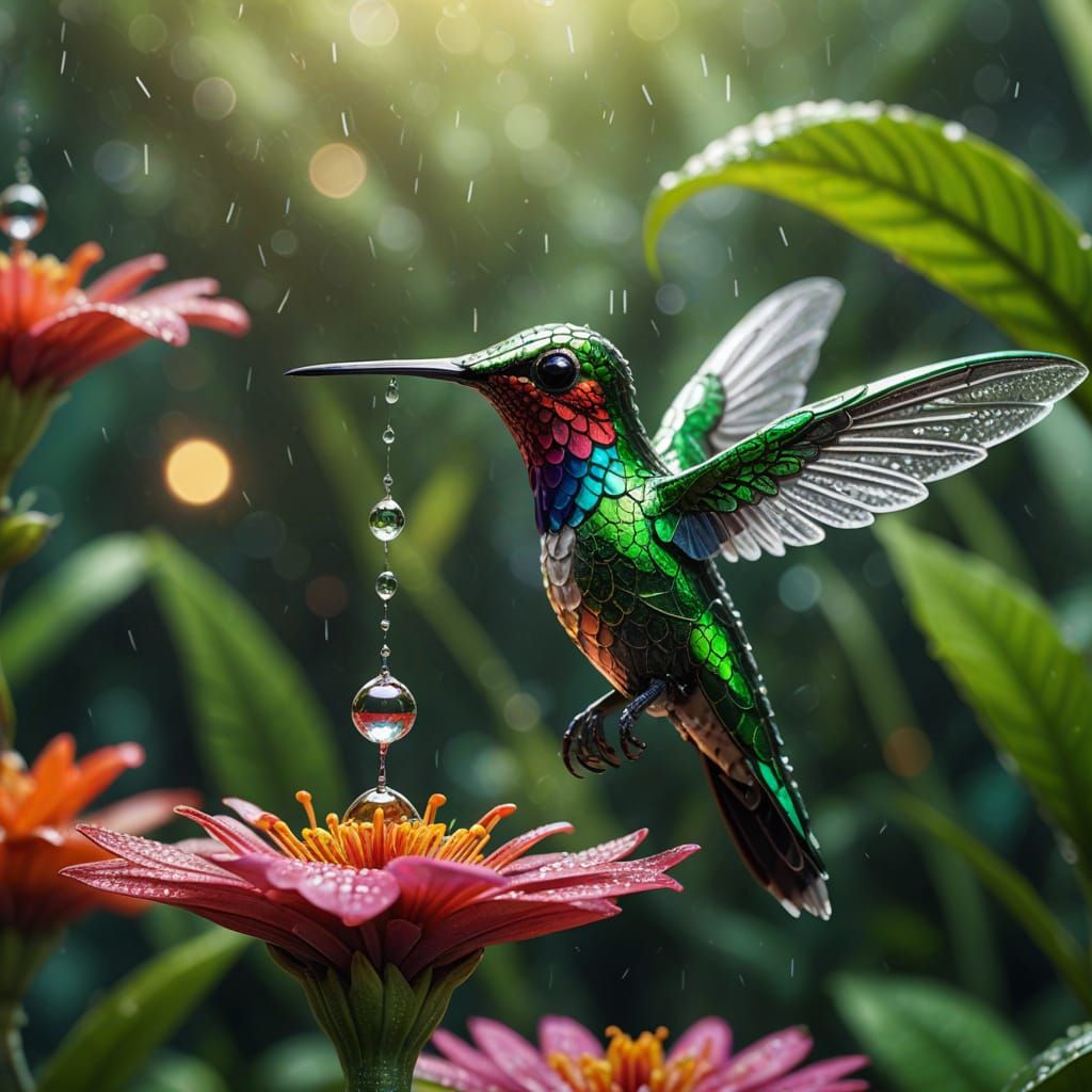 Mechanical Hummingbird on Alien Flower