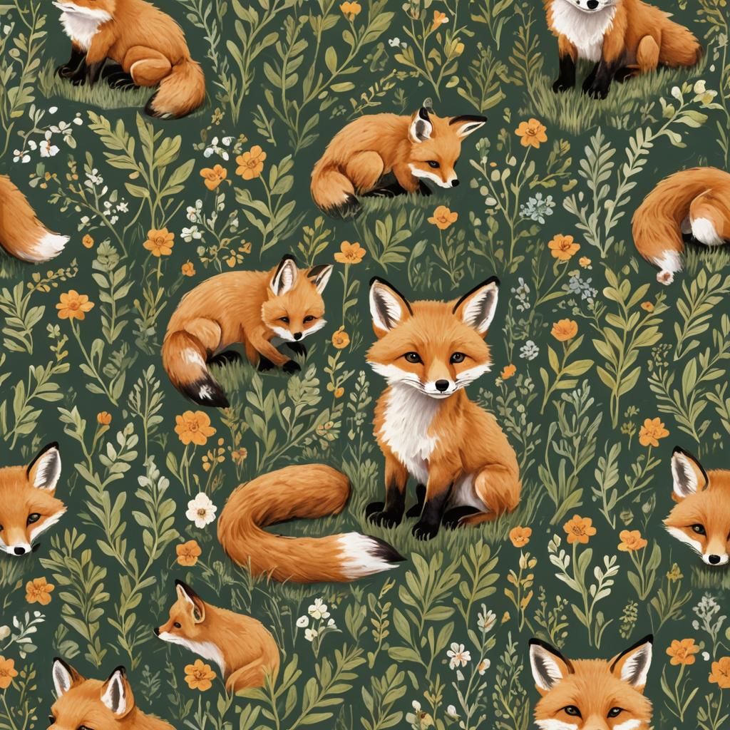 Detailed Gouache Painting of a Baby Fox