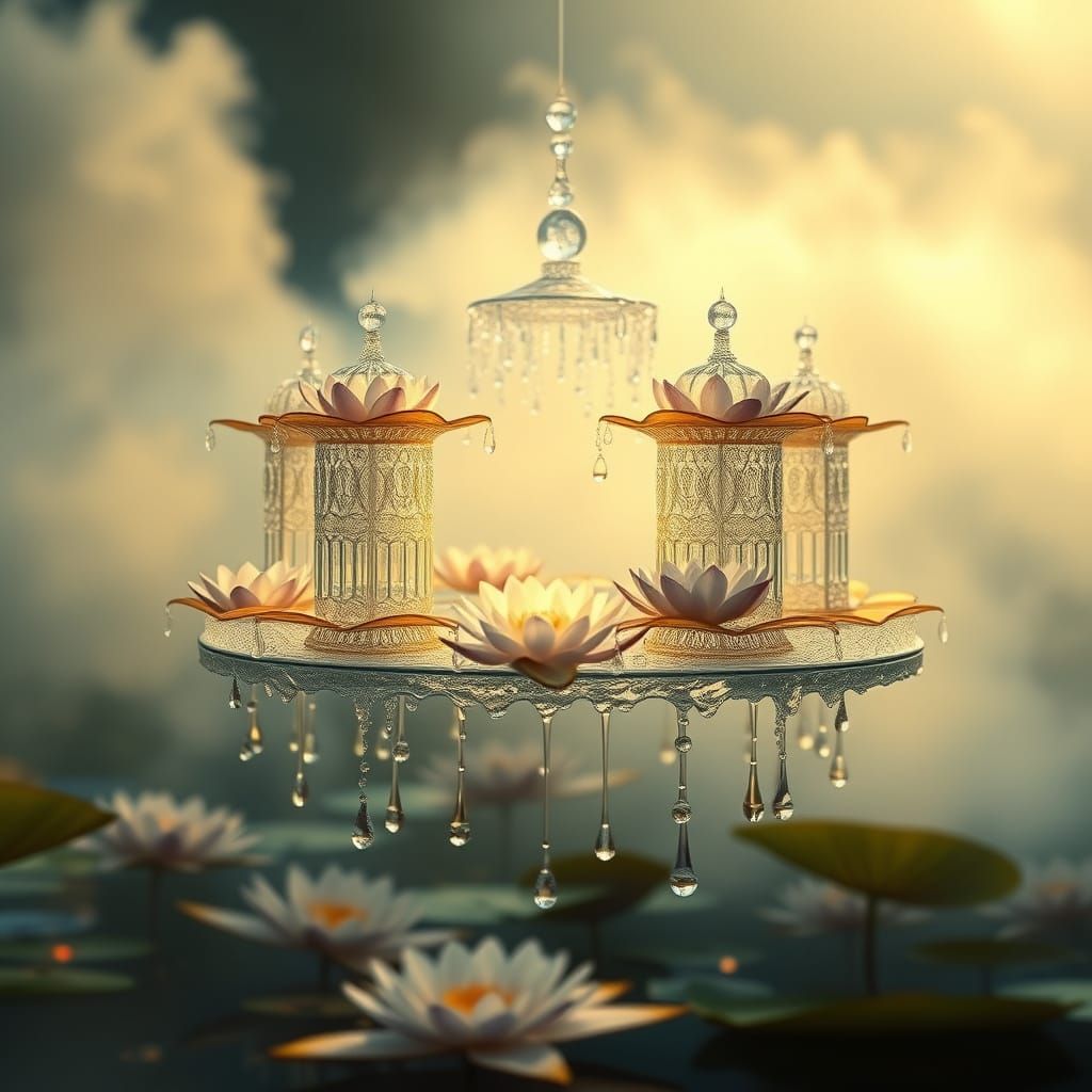Ethereal Water Palace Radiates Soft Dawn Glow