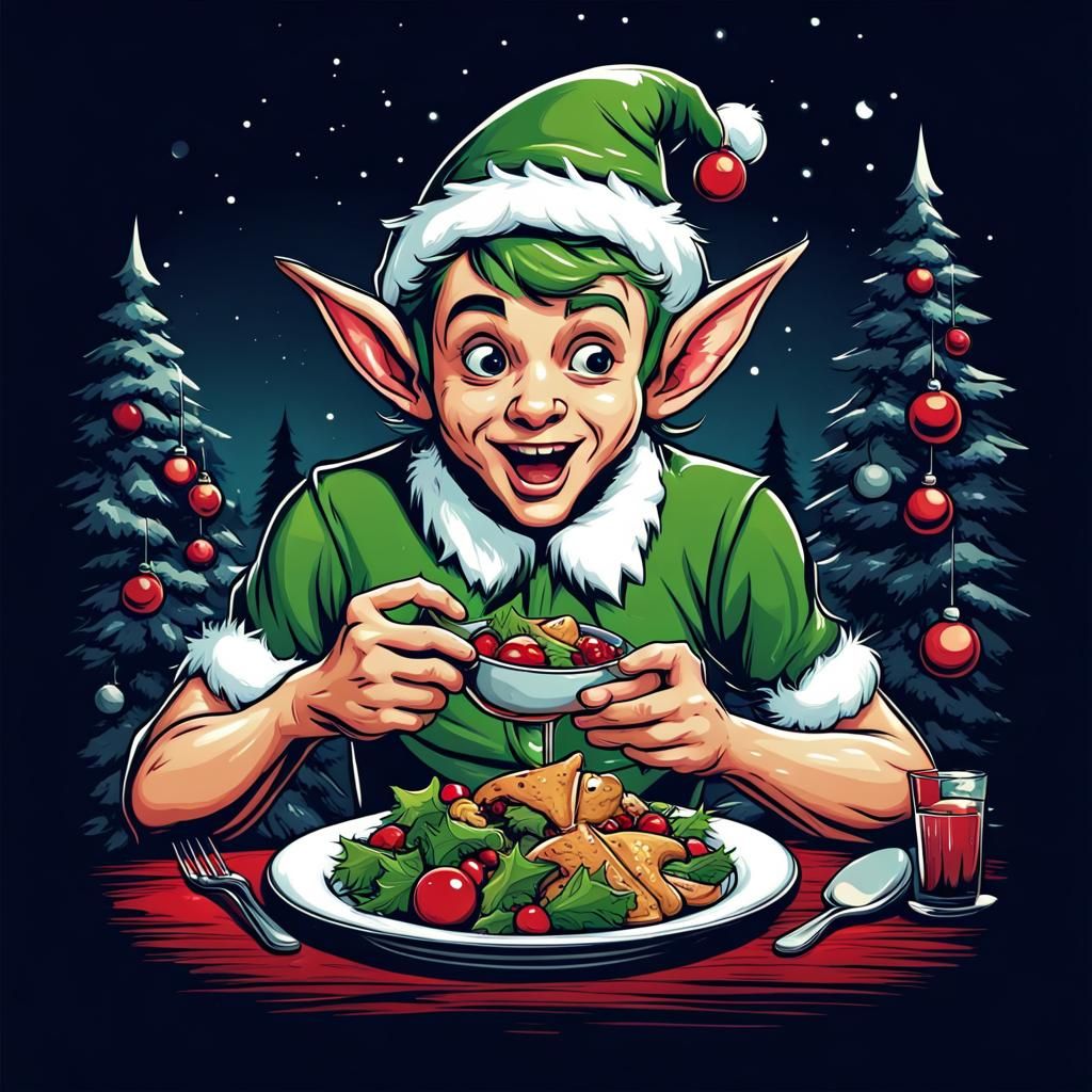 Funny Christmas Elf Comic Book Art T-Shirt Design