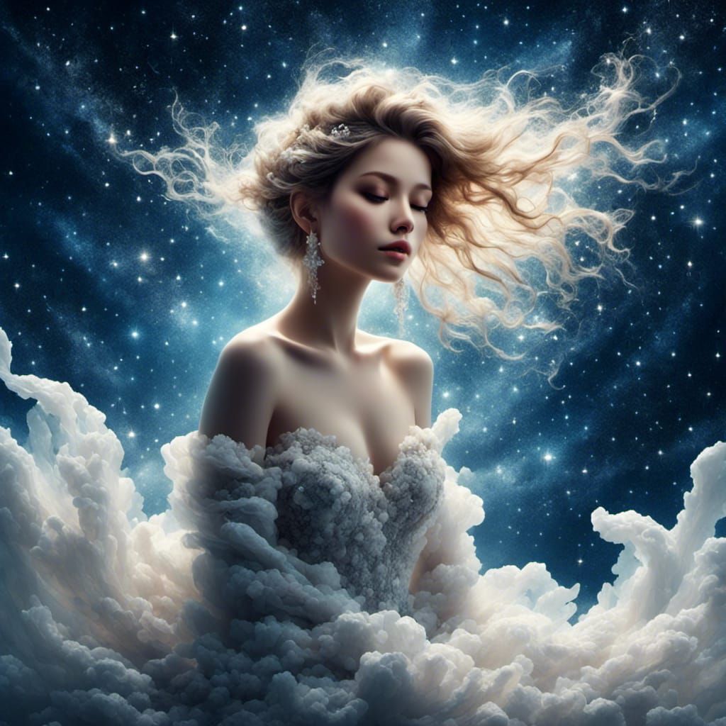 Ethereal Star Woman with Cosmic Hair