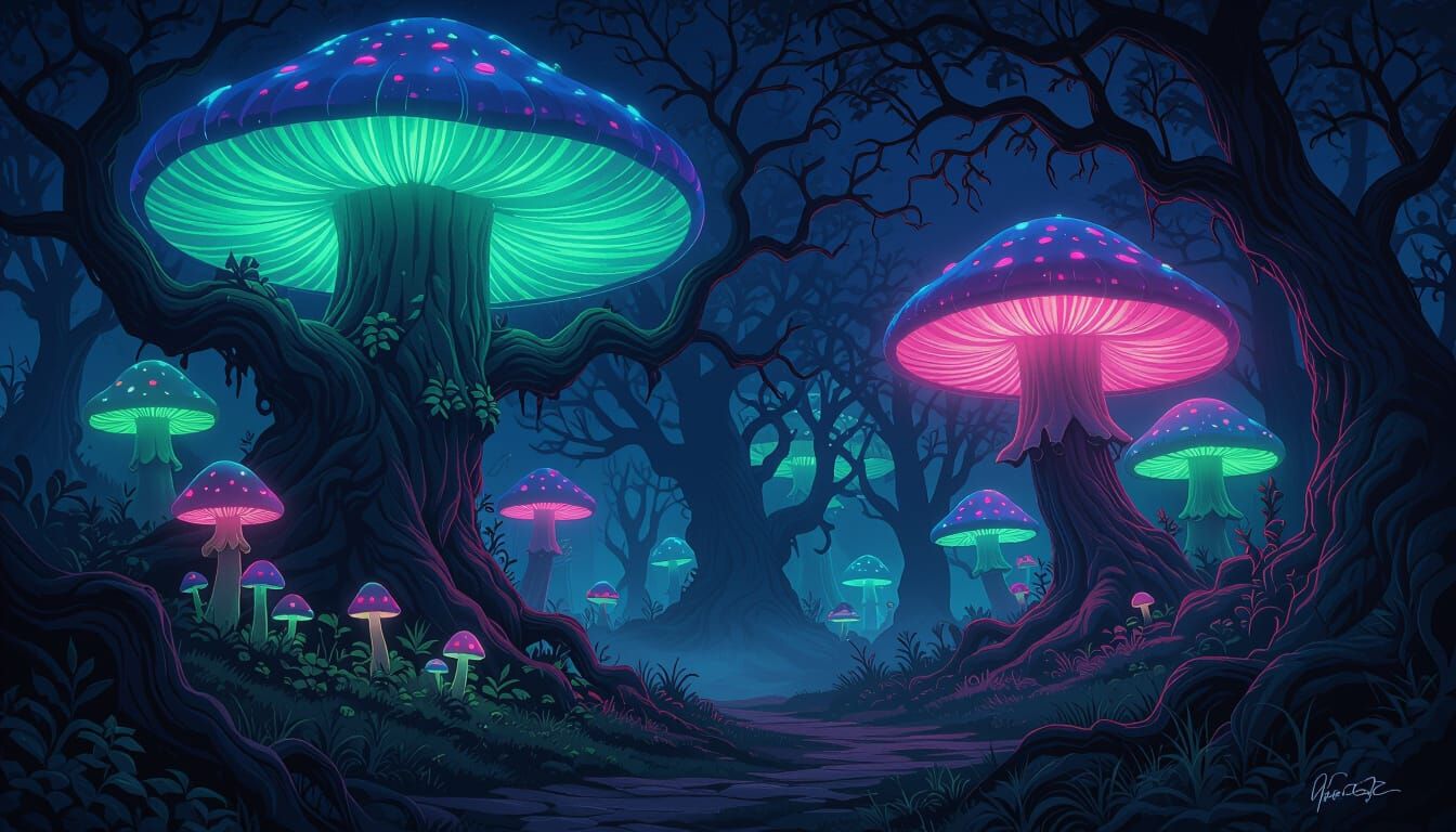 Enchanted Twilight Forest with Glowing Mushrooms
