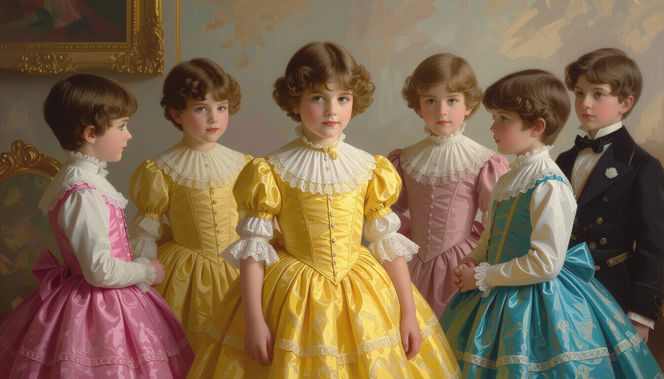 Victorian Boys in Elegant Dresses with Innocent Wonder