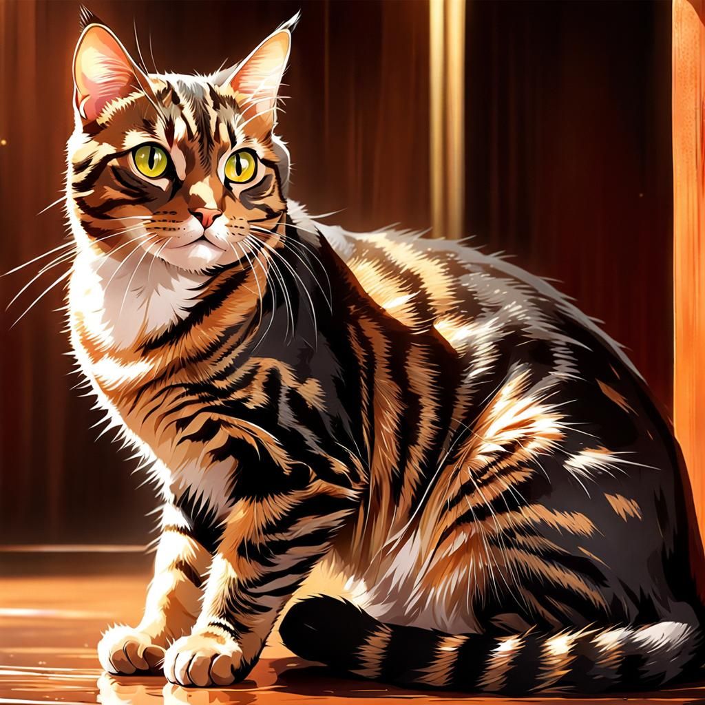 Anime Style Black Tabby Cat Portrait