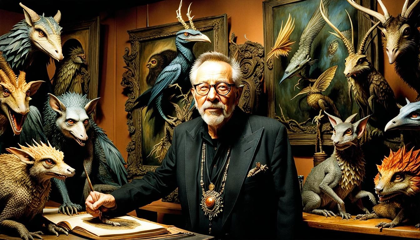 Cryptid Taxidermist Portrait in Fantasy Art Style