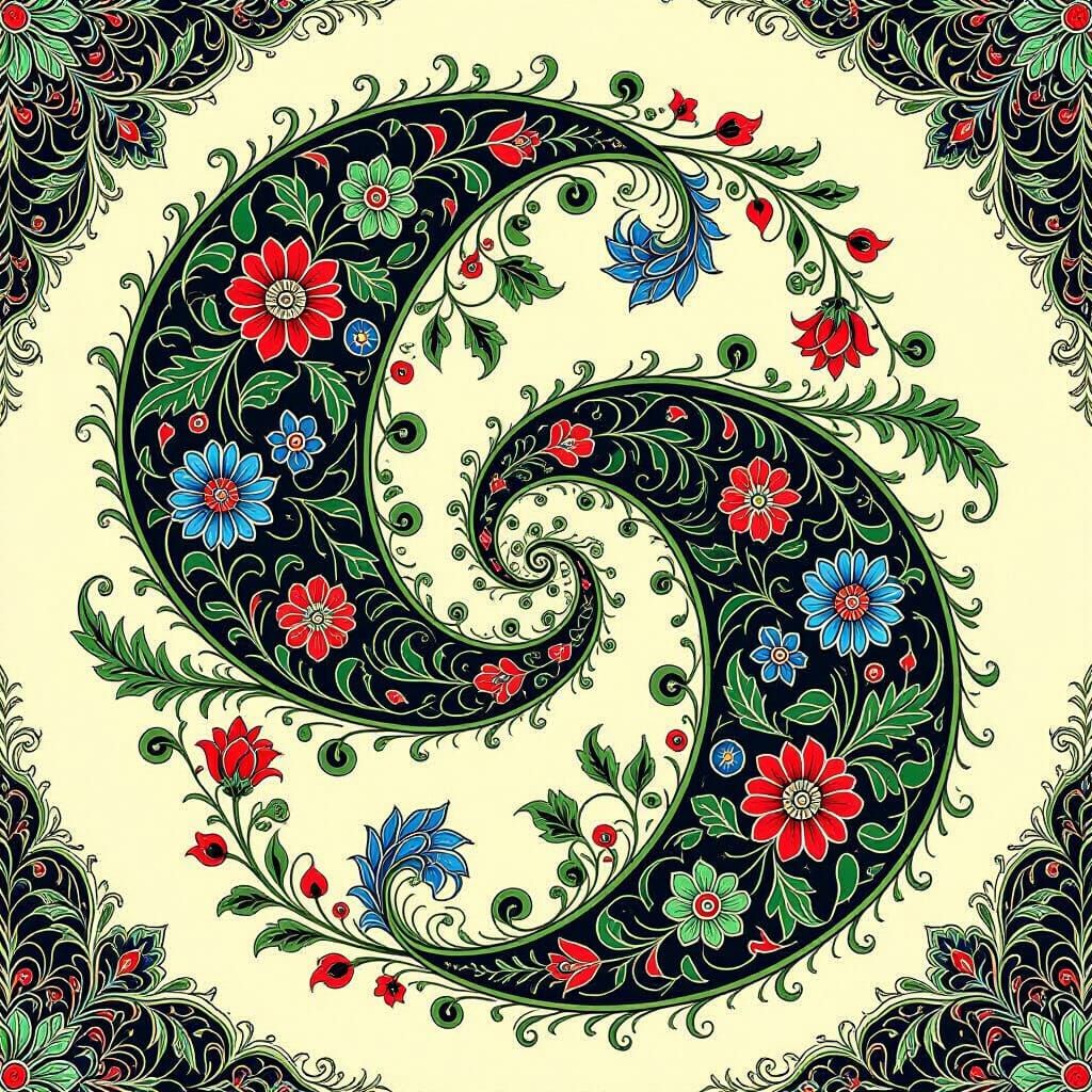 Vibrant Paisley Floral Design in Art Nouveau Style