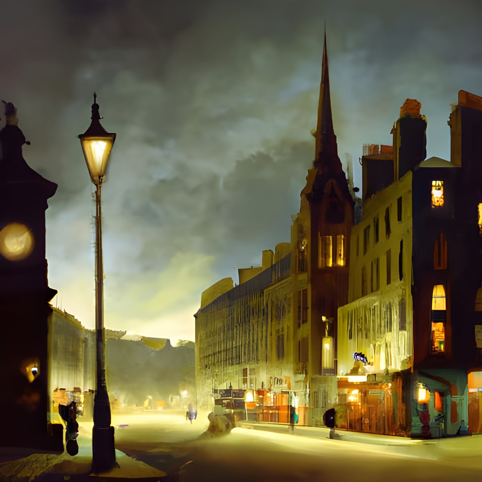 19th Century London Night Street Scene