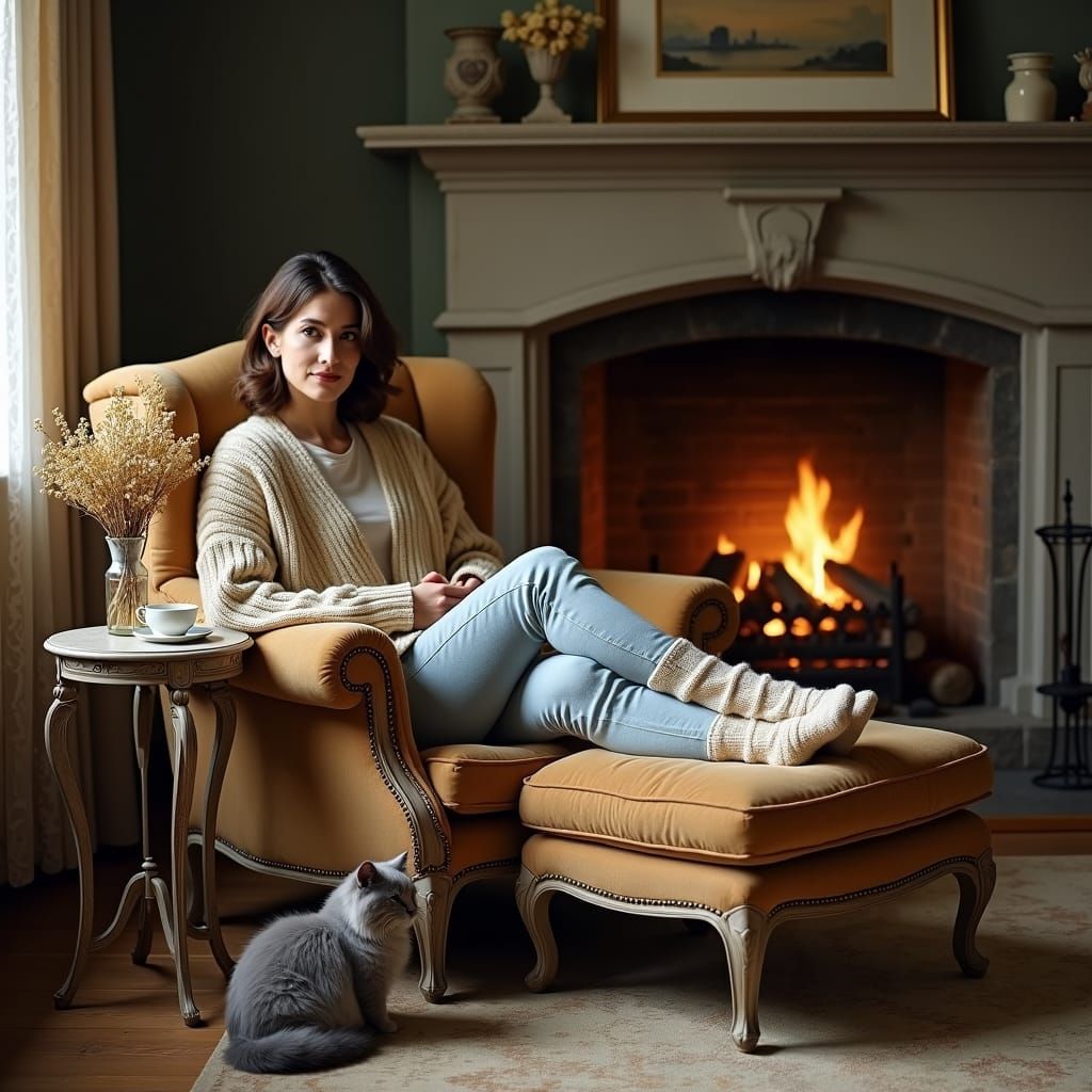 Cozy Fireplace Scene in Classic Interior Style