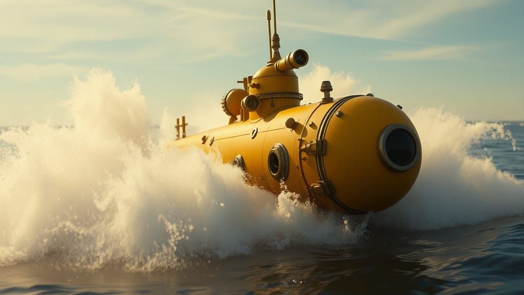 Steampunk Submarine Breaching Ocean Surface