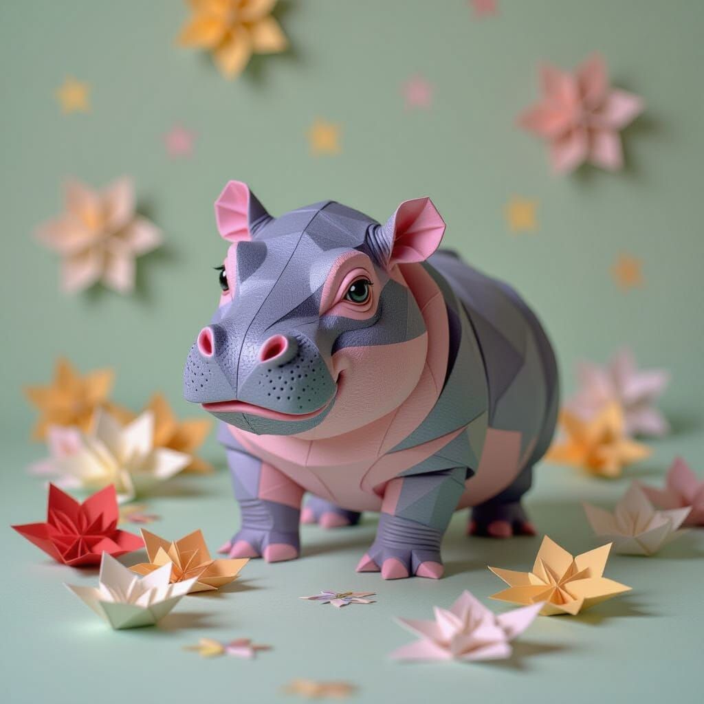 Pygmy Hippo's First Birthday in Pop Art Style