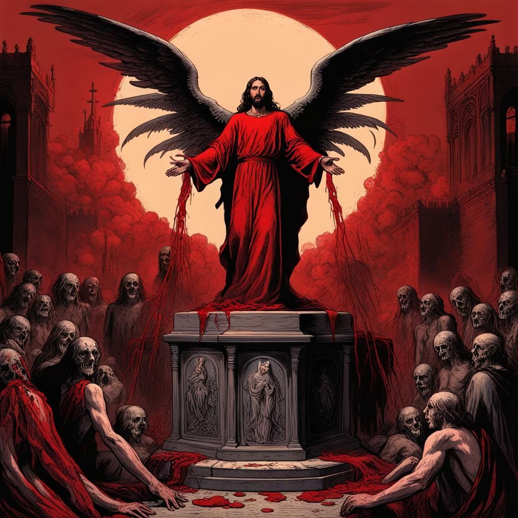 Demonic Sacrifice Illustration in Creepy Magazine Style