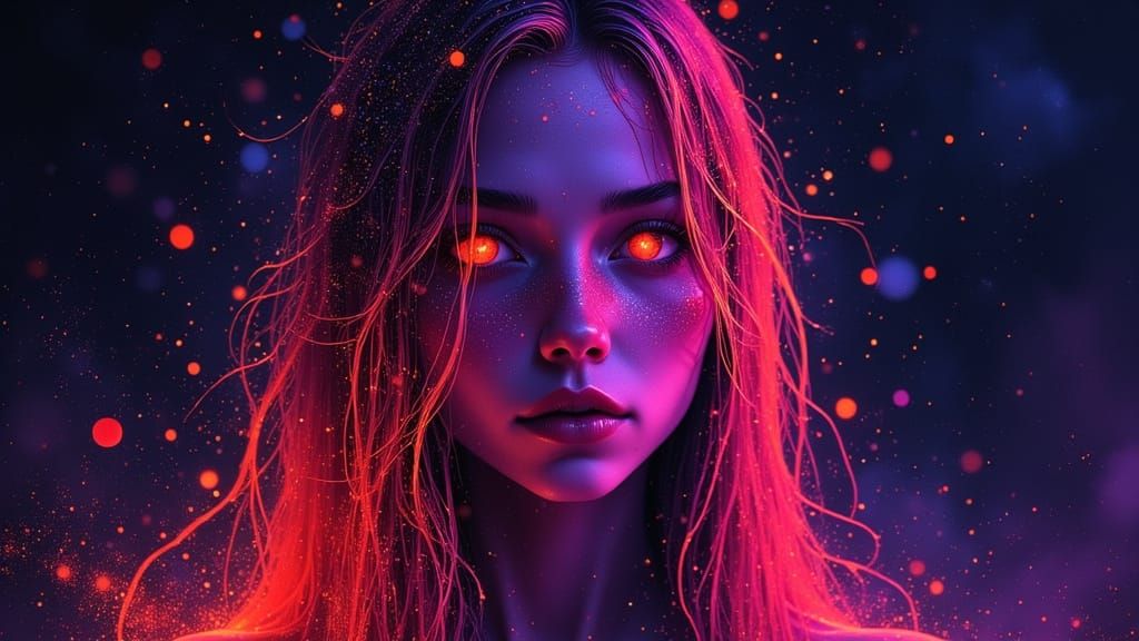 Neon Woman Portrait in Digital Painting Style