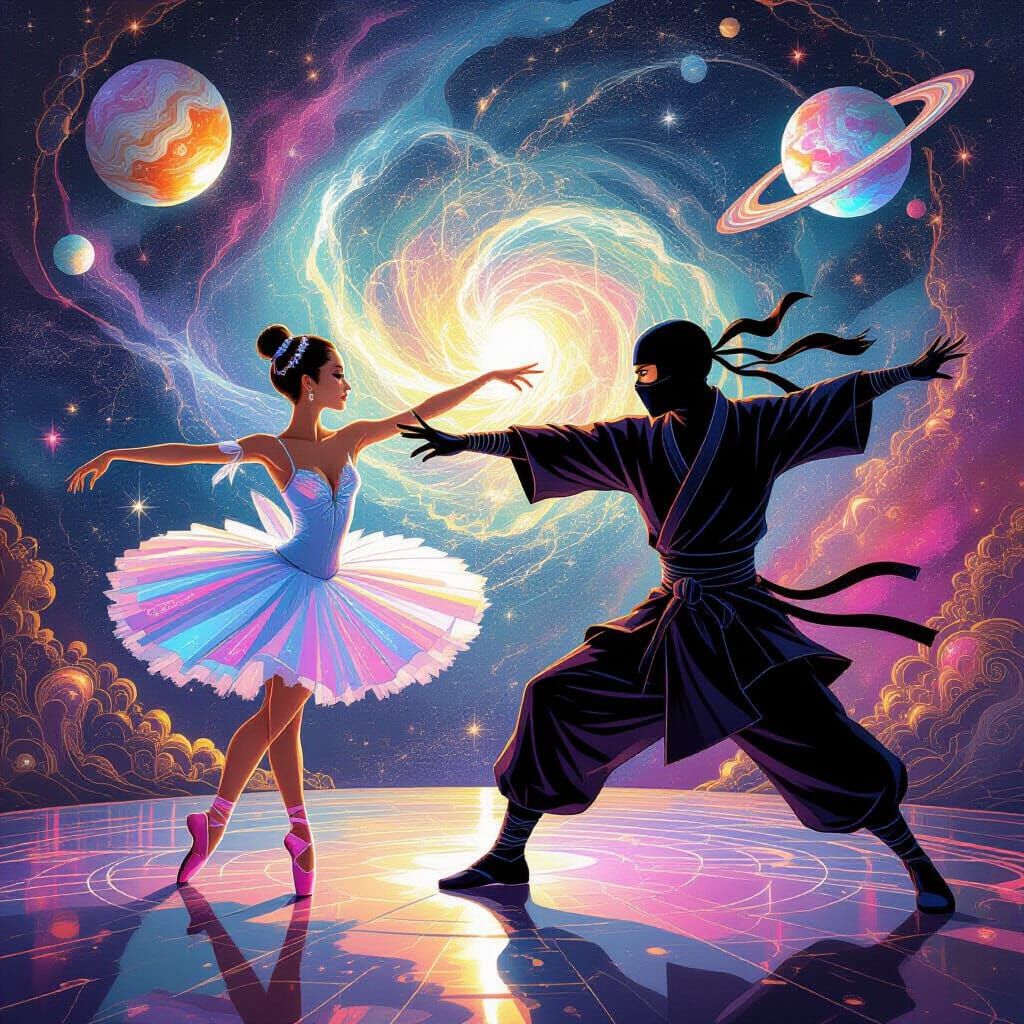 Ballerina and Ninja in Cosmic Dance Battle