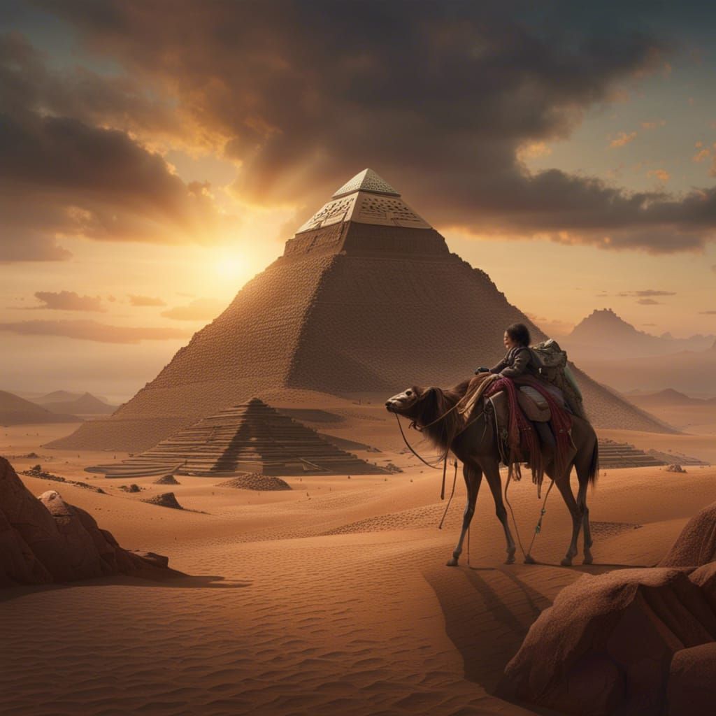 Black Woman on Camel at Pyramids: Fantasy Art