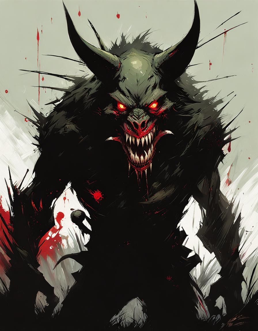 Fanged Chupacabra in Isolated Pasture at Night