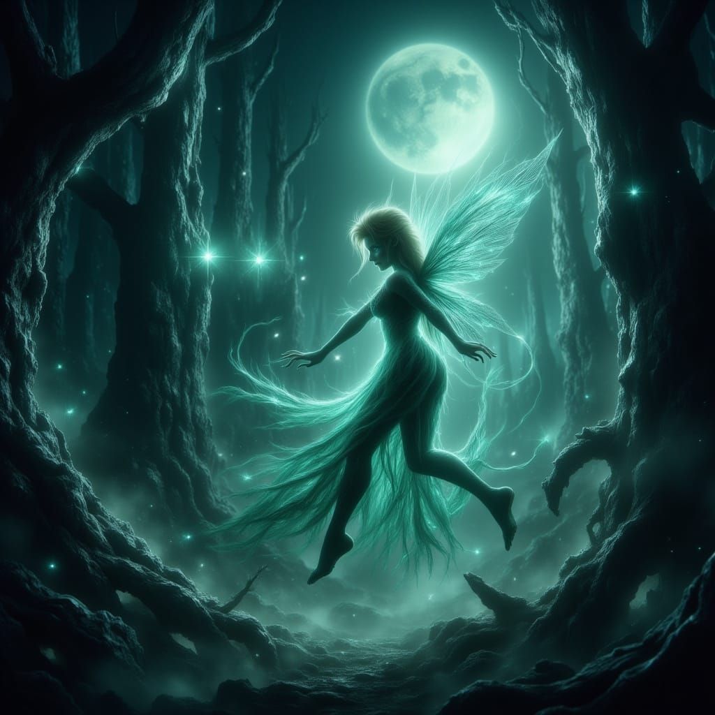 Ethereal Ghost of Tinkerbell in Enchanted Forest