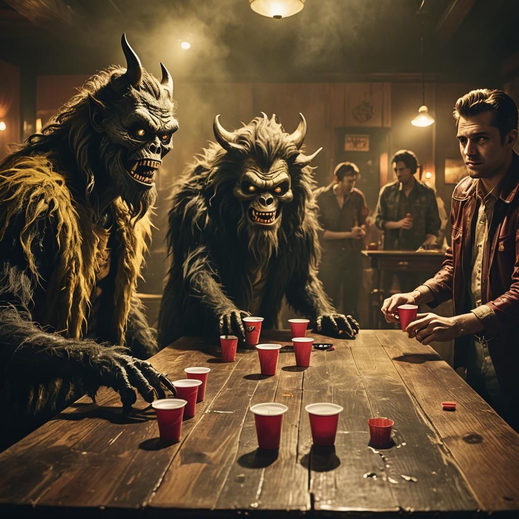 Old Hollywood Monsters Play Beer Pong
