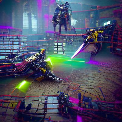 Cyberpunk Jousting Match in Neon City