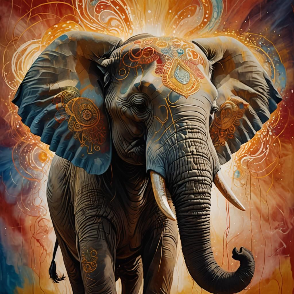 Surreal Elephant Meditation in Abstract Expressionism Style