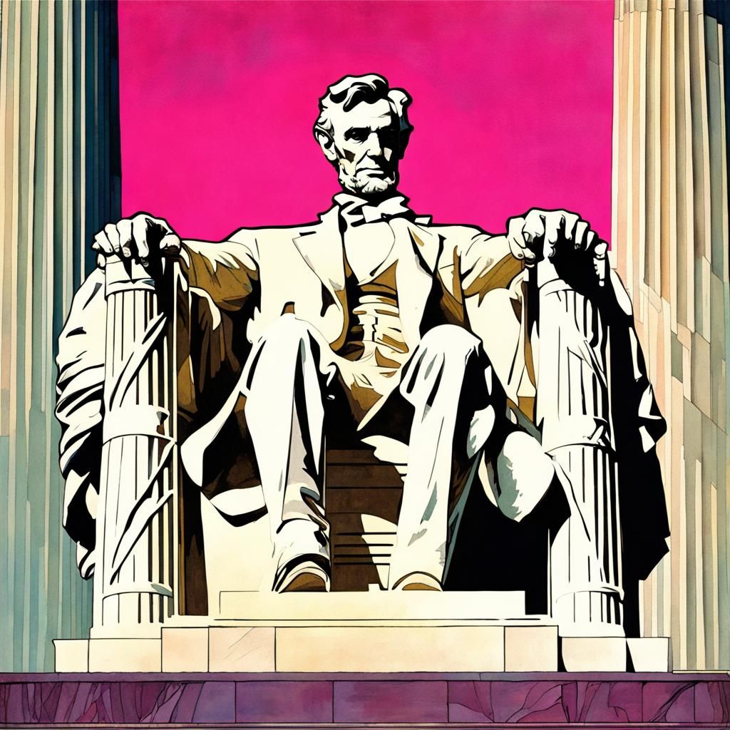 Synthwave Lincoln Memorial in Vintage Illustration Style