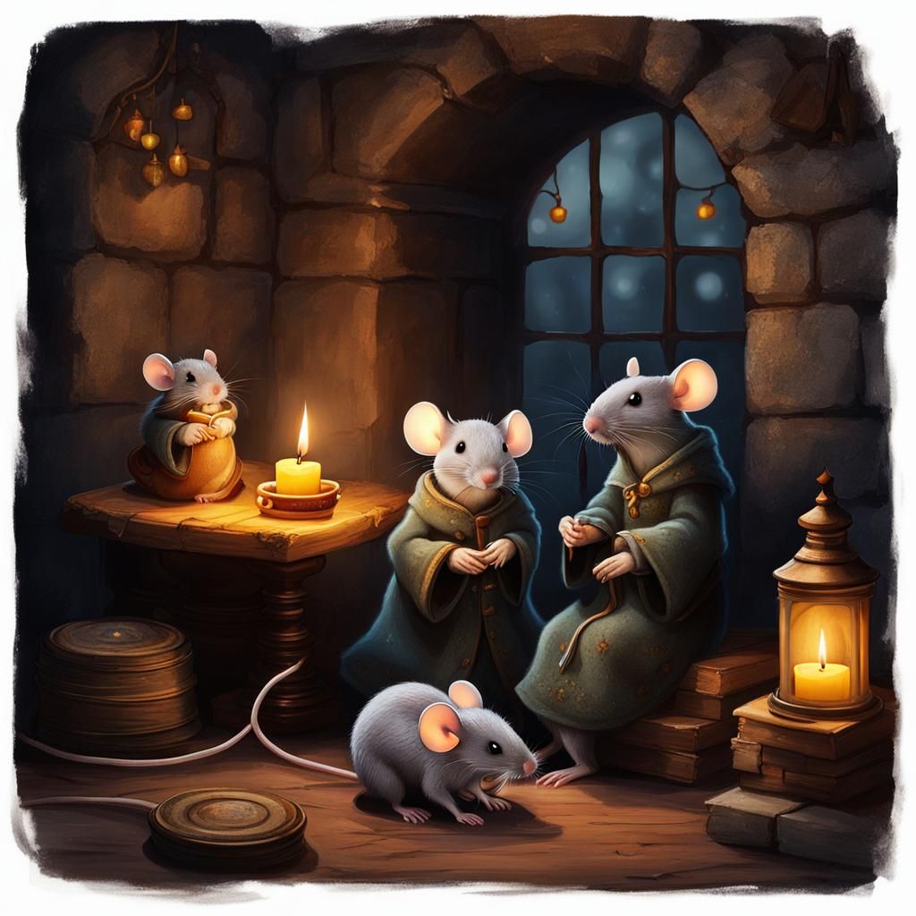 Loving Mice in Cozy Castle Corner by Candlelight