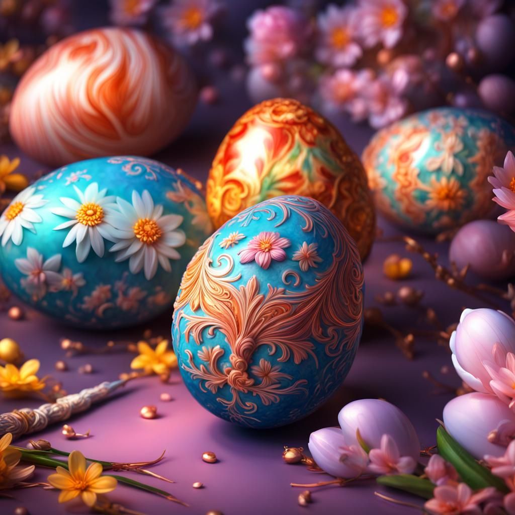 Ornate Easter Egg with Porcelain Flowers in 8K
