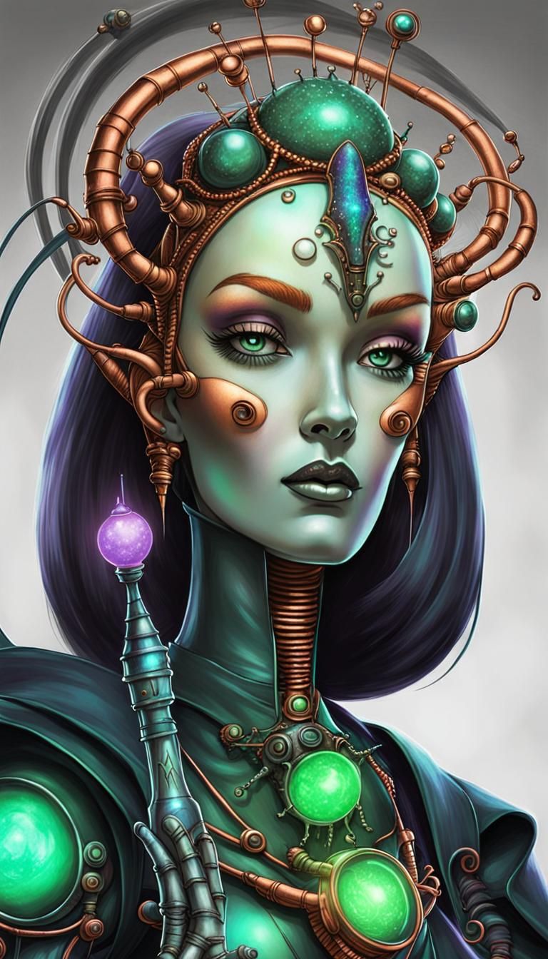 Yazmella: Steampunk Queen of Halogens in Googie Style