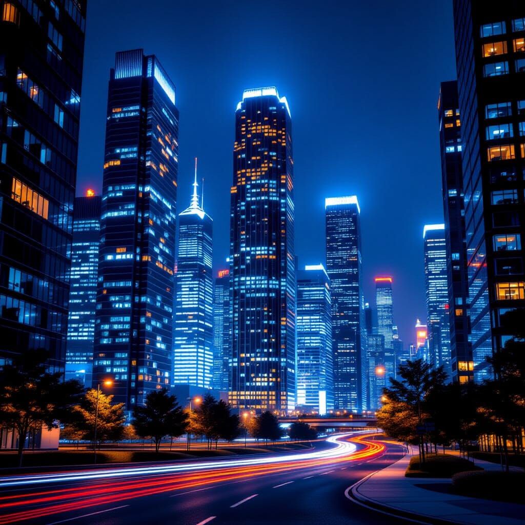 Modern Golden Cityscape at Night