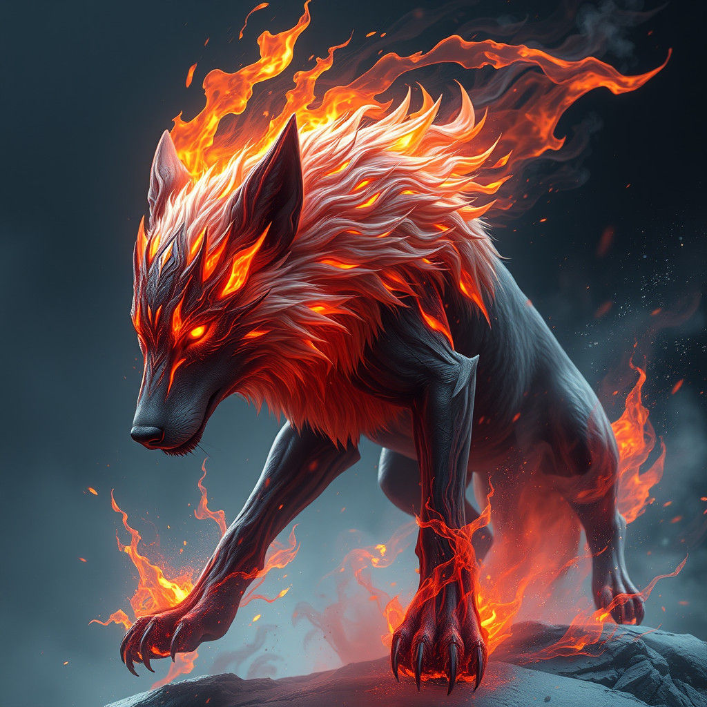 Fiery Wolf: Detailed Fantasy Concept Art