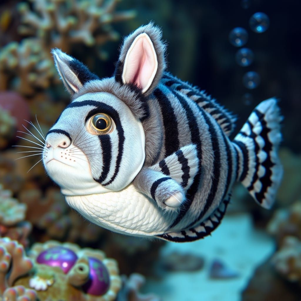 Fish in Tabby Cat Costume Underwater