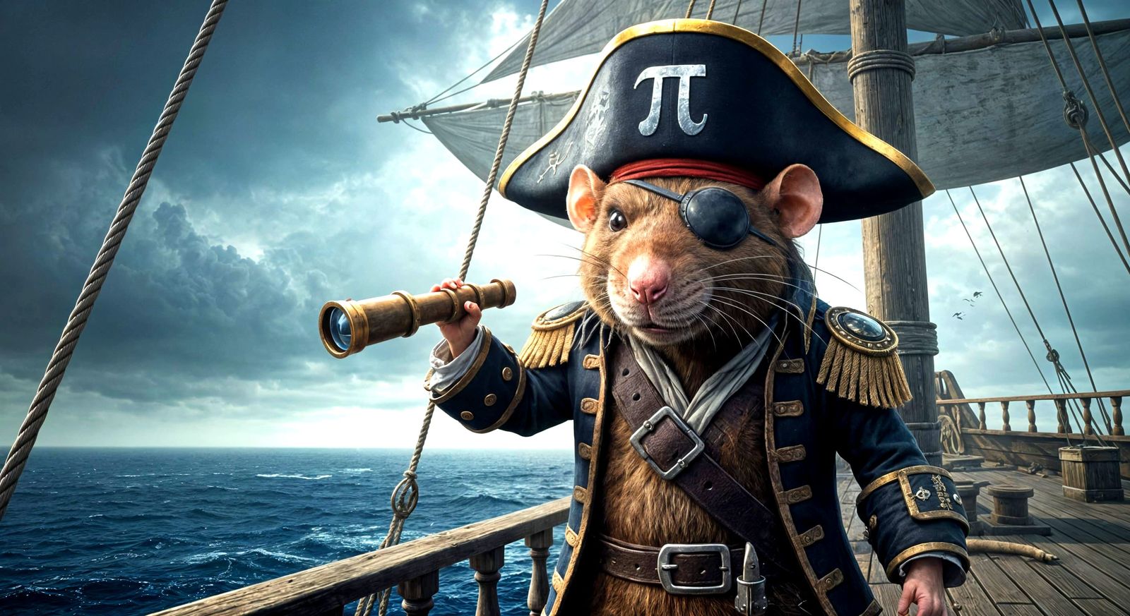 Evil Pirate Rat with Pi Symbol Hat on Ship