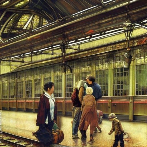 Liminal Train Station: Photorealistic Mixed Media Masterpiec...