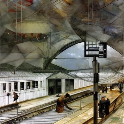 Liminal Train Station in Hyperrealistic Mixed Media