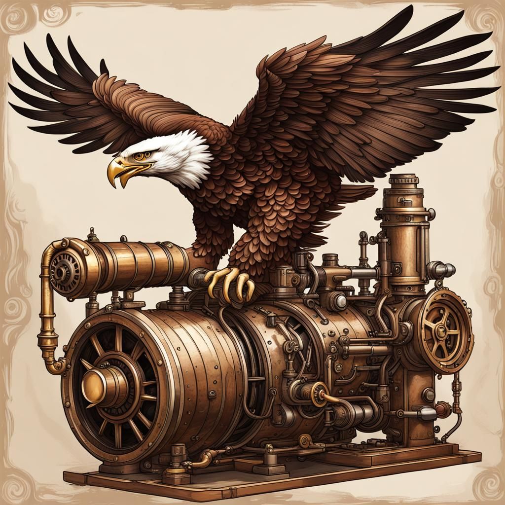 Eagle Diving with Steampunk Engine