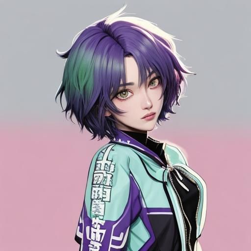 Purple-Haired Woman in Alleyway, Manga Scan Style