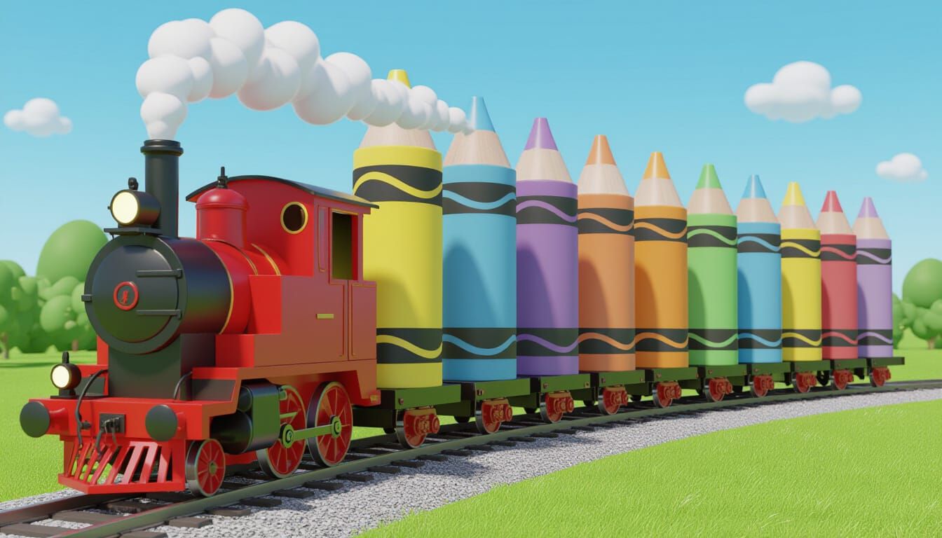 Cartoon Train Made of Giant Crayons