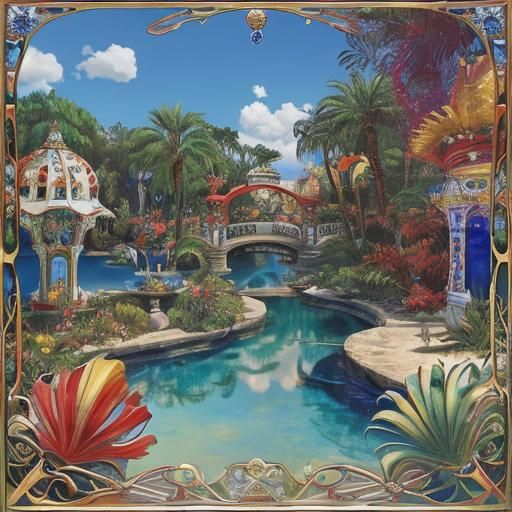 Ornate Park Bench in Sculpture Park, Art Deco Style