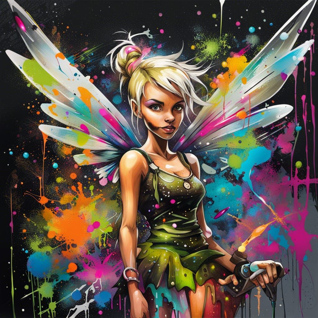 Tinkerbell as a Space Pirate Graffiti Art