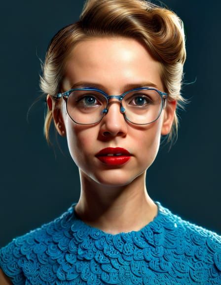 Girl with Rhinestone Glasses, Rockwell-Inspired Portrait