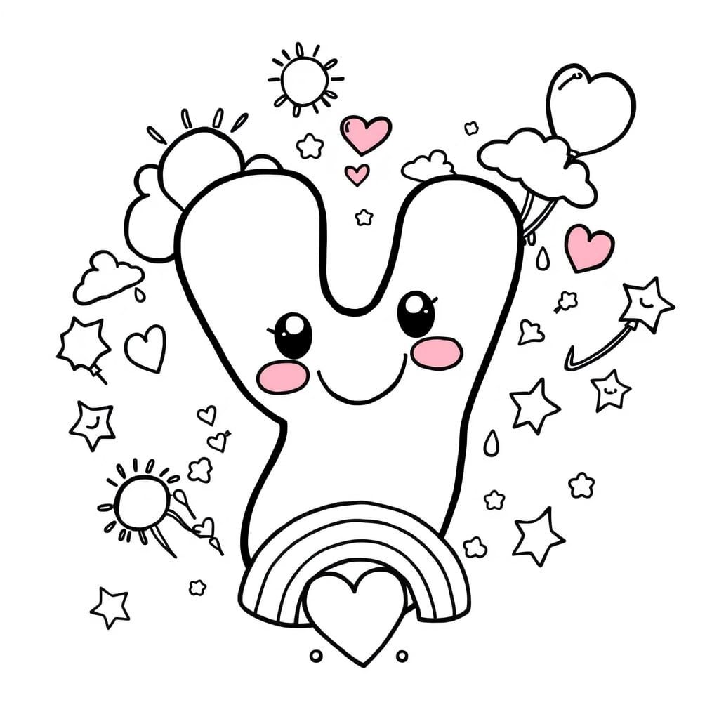 Whimsical Cartoon 'Y' in Vibrant Black and White