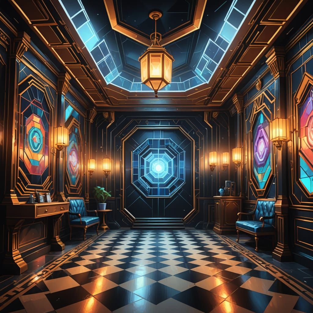 Art Deco Chamber with Holographic Geometry