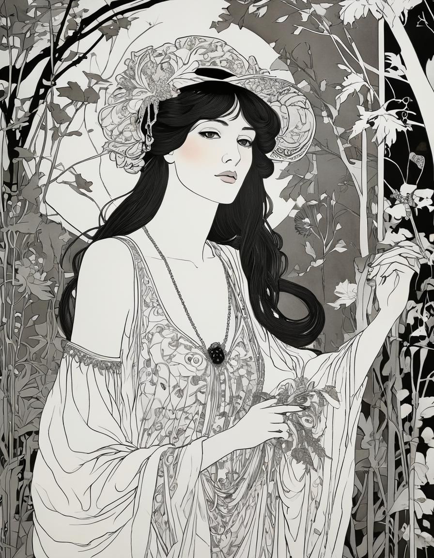 Elegant Woman in Aubrey Beardsley Style