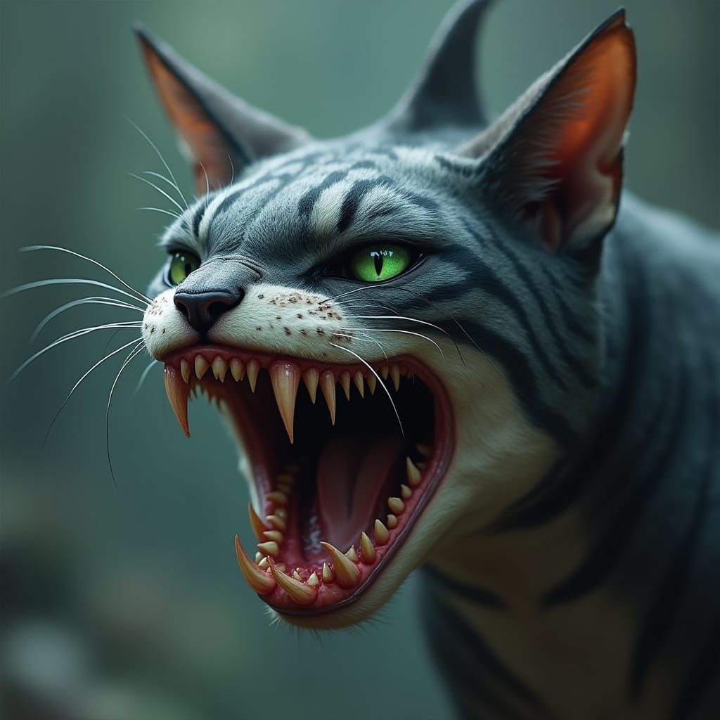 Fierce Cat-Shark Hybrid with Bared Teeth
