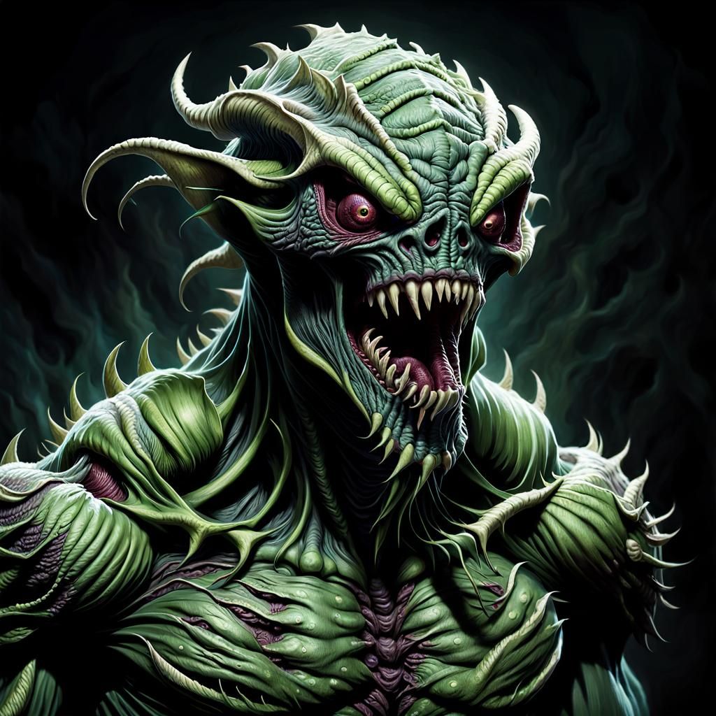 Horrific Multi-Mouthed Creature in Dark Fantasy Style