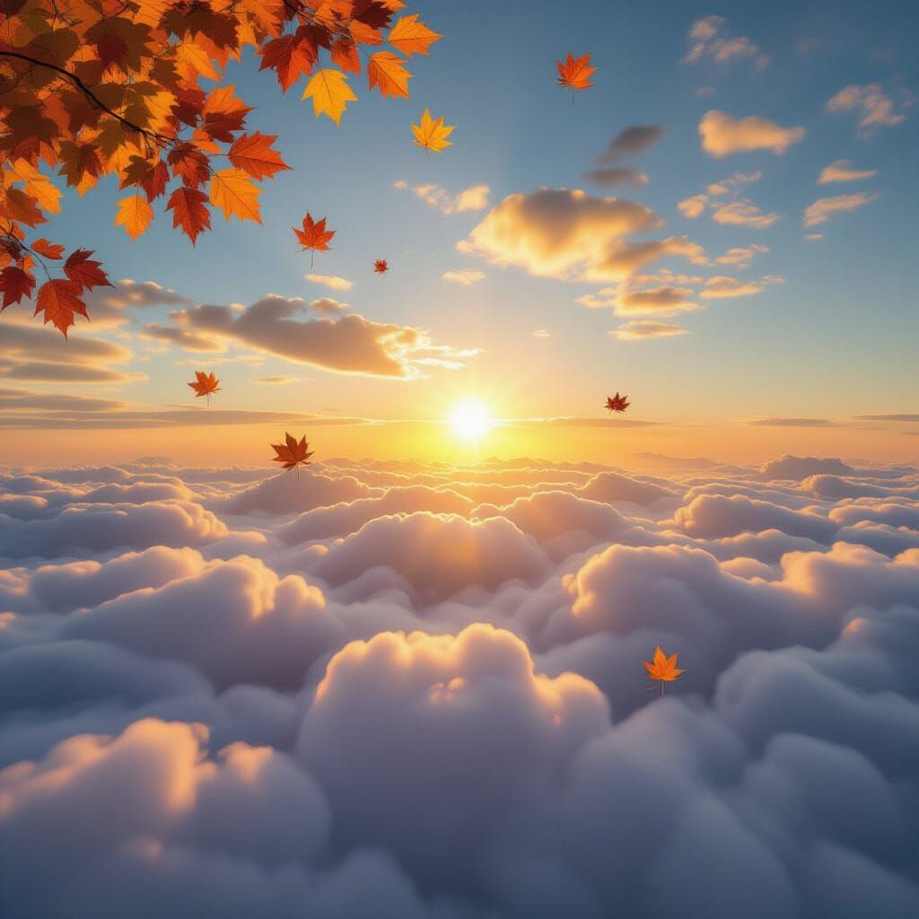 Autumn Leaves Cover Clouds as Sun Shines Through