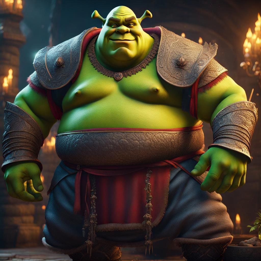 Shrek in Samurai Suit: Detailed Matte Painting