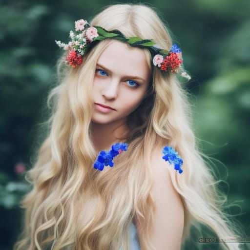 Beautiful English Maiden with Flowers: Portrait