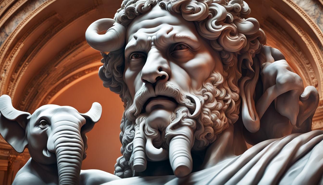 Epic Marble Statue of Hannibal with War Elephant