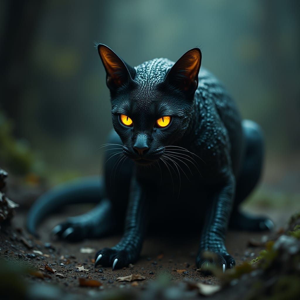 Hybrid Cat-Lizard Creature in Cinematic Style